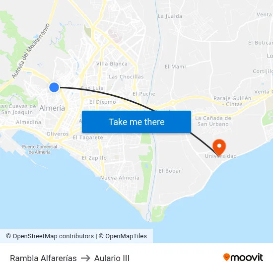 Rambla Alfarerías to Aulario III map