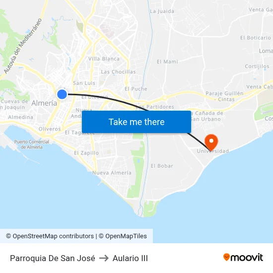 Parroquia De San José to Aulario III map