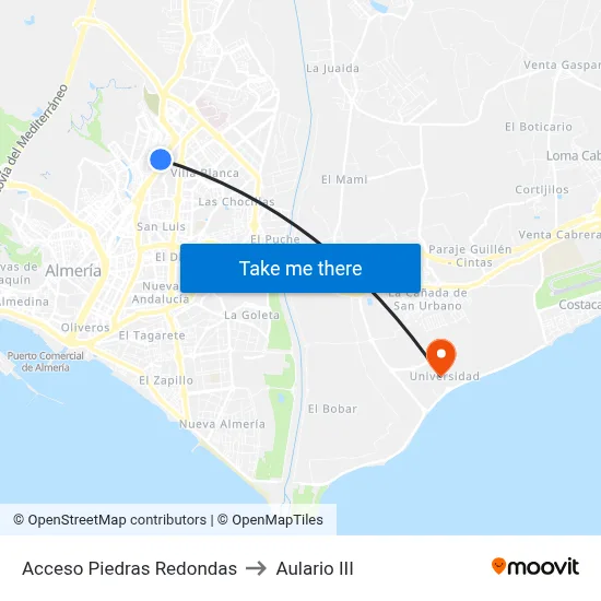 Acceso Piedras Redondas to Aulario III map
