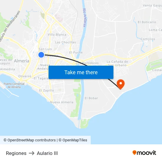 Regiones to Aulario III map