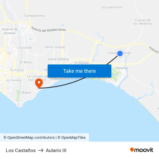 Los Castaños to Aulario III map