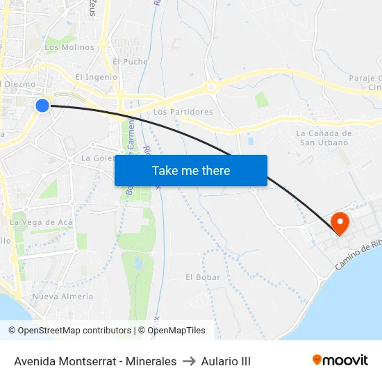 Avenida Montserrat - Minerales to Aulario III map