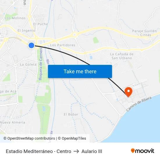 Estadio Mediterráneo - Centro to Aulario III map