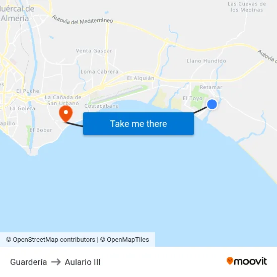 Guardería to Aulario III map