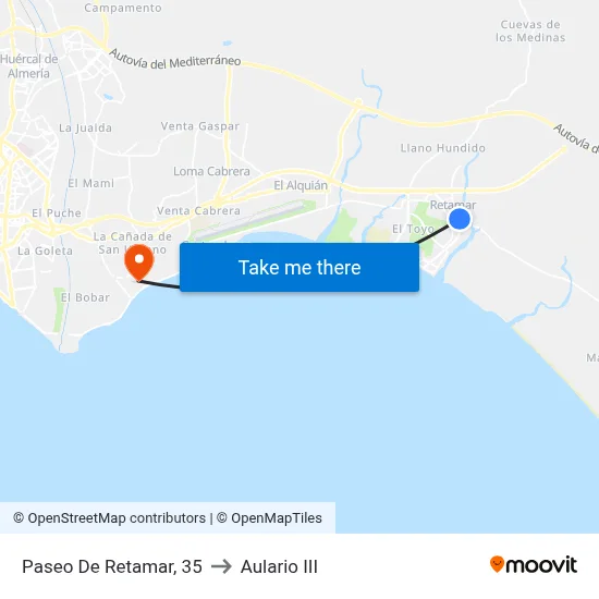 Paseo De Retamar, 35 to Aulario III map