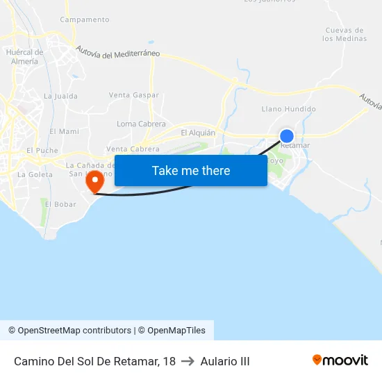 Camino Del Sol De Retamar, 18 to Aulario III map