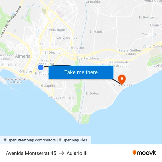 Avenida Montserrat 45 to Aulario III map