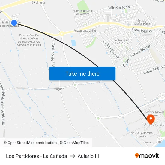 Los Partidores - La Cañada to Aulario III map