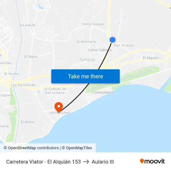 Carretera Viator - El Alquián 153 to Aulario III map