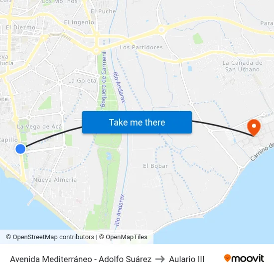 Avenida Mediterráneo - Adolfo Suárez to Aulario III map