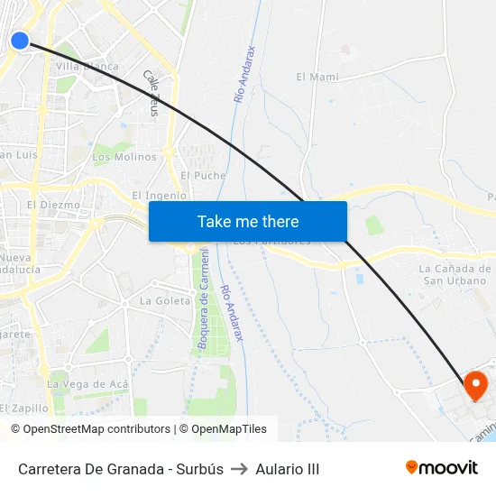 Carretera De Granada - Surbús to Aulario III map