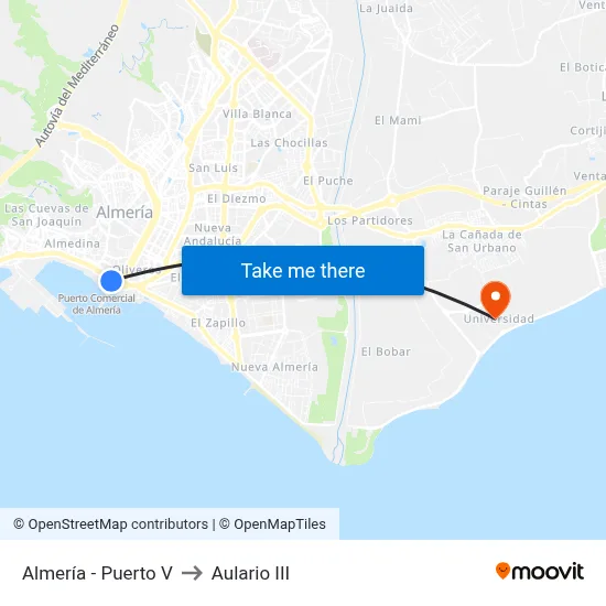Almería - Puerto V to Aulario III map