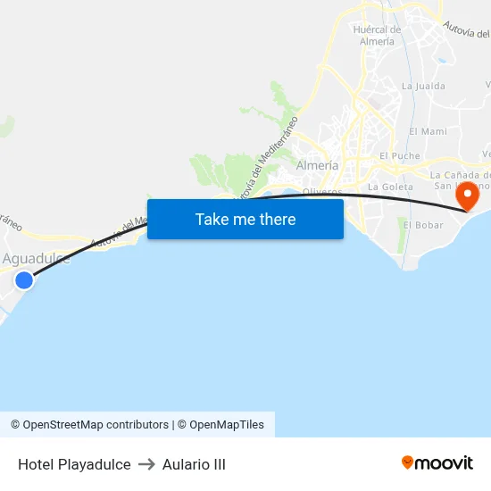 Hotel Playadulce to Aulario III map