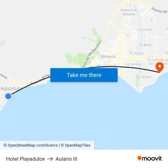Hotel Playadulce to Aulario III map