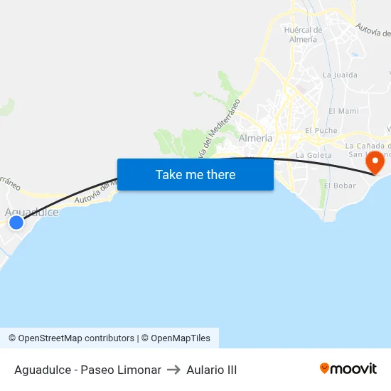 Aguadulce - Paseo Limonar to Aulario III map