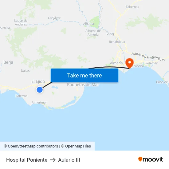 Hospital Poniente to Aulario III map