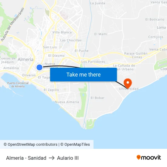 Almería - Sanidad to Aulario III map