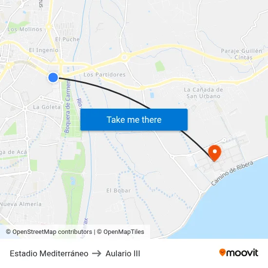 Estadio Mediterráneo to Aulario III map