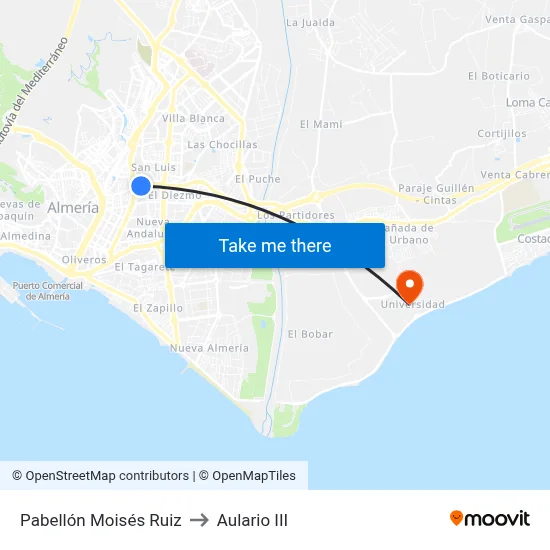 Pabellón Moisés Ruiz to Aulario III map