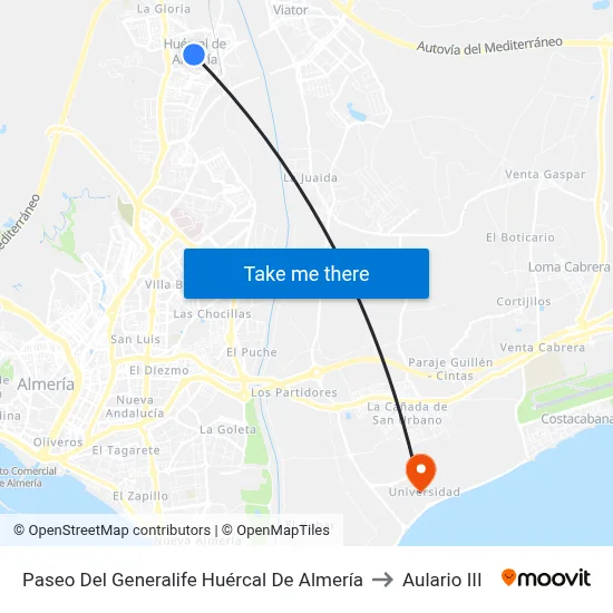 Paseo Del Generalife Huércal De Almería to Aulario III map