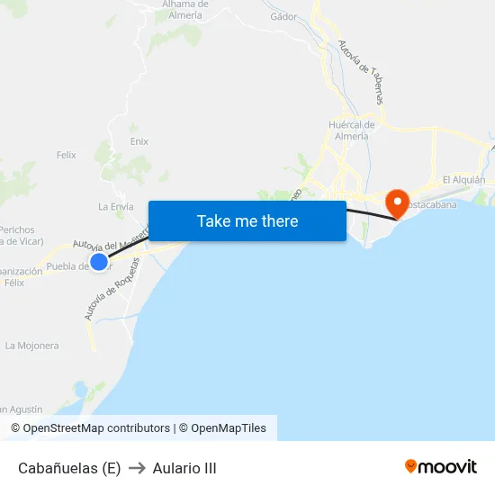 Cabañuelas (E) to Aulario III map