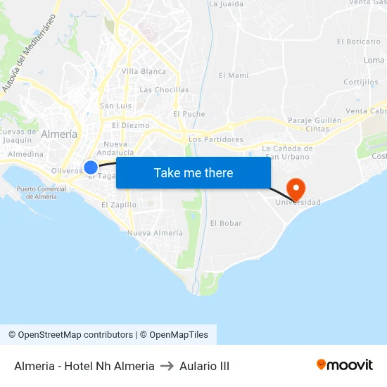 Almeria - Hotel Nh Almeria to Aulario III map