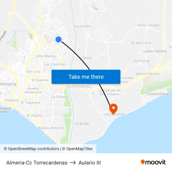 Almeria-Cc Torrecardenas to Aulario III map