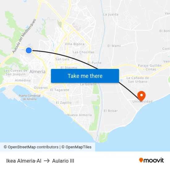 Ikea Almeria-Al to Aulario III map