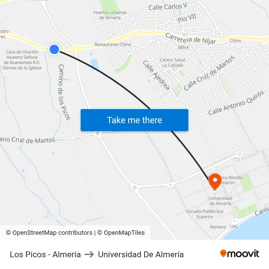 Los Picos - Almería to Universidad De Almería map