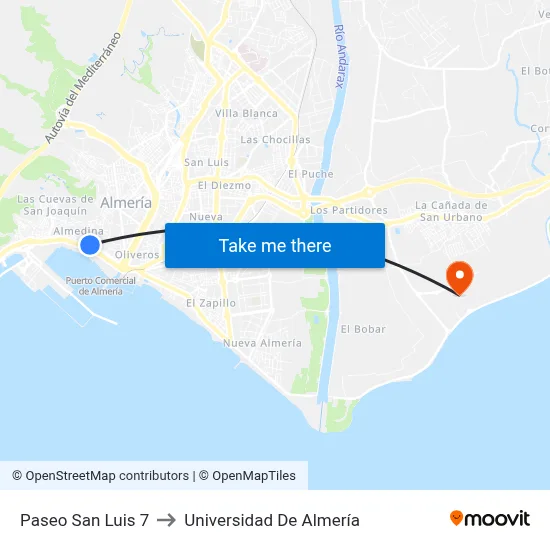 Paseo San Luis 7 to Universidad De Almería map