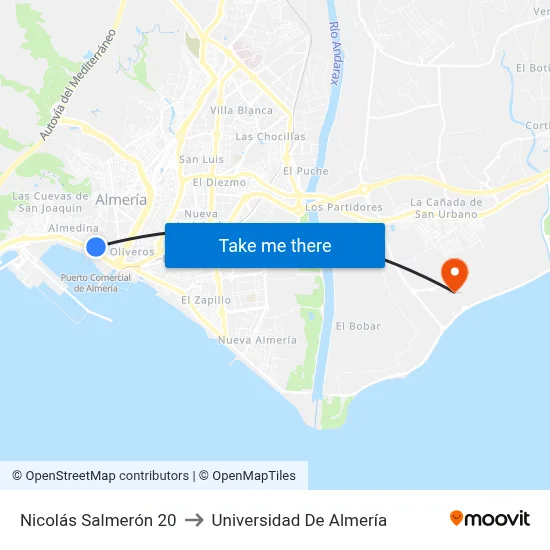 Nicolás Salmerón 20 to Universidad De Almería map