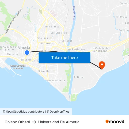 Obispo Orberá to Universidad De Almería map