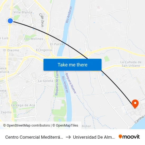 Centro Comercial Mediterráneo to Universidad De Almería map