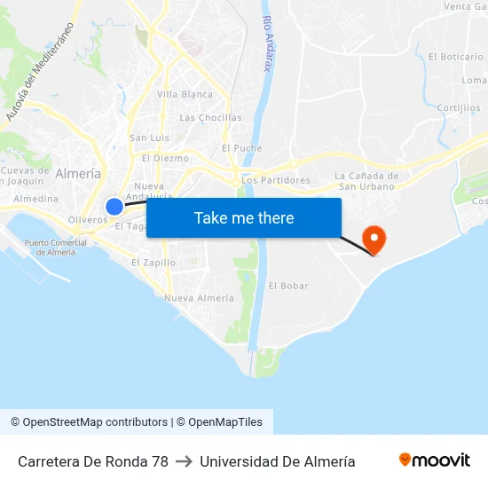 Carretera De Ronda 78 to Universidad De Almería map