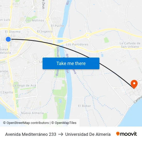 Avenida Mediterráneo 233 to Universidad De Almería map