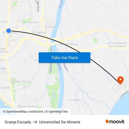 Granja Escuela to Universidad De Almería map