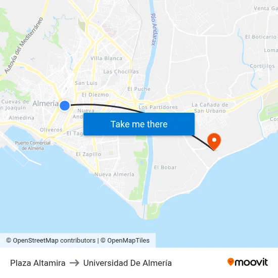 Plaza Altamira to Universidad De Almería map