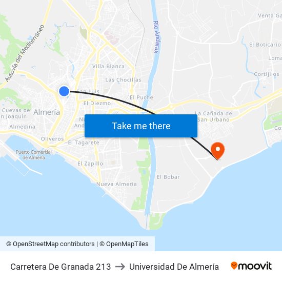 Carretera De Granada 213 to Universidad De Almería map