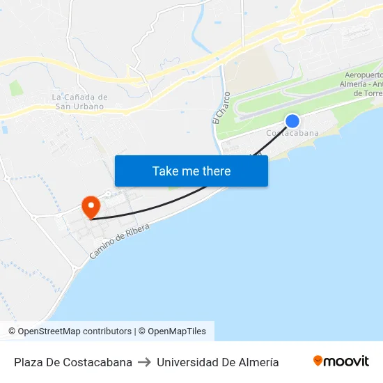Plaza De Costacabana to Universidad De Almería map
