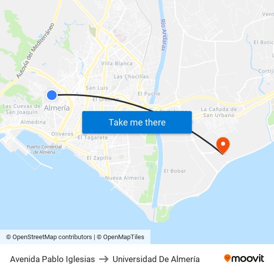 Avenida Pablo Iglesias to Universidad De Almería map