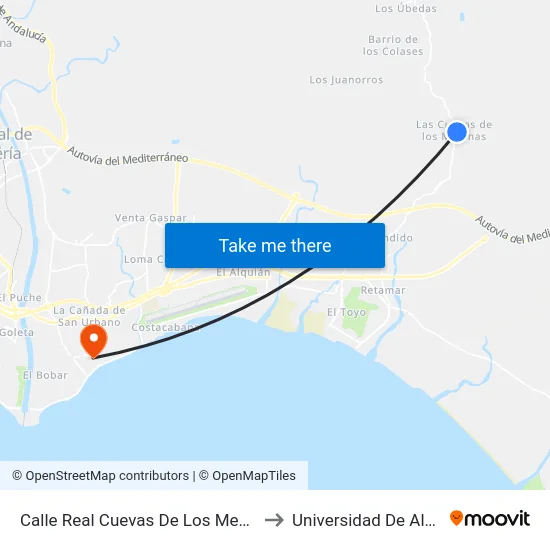 Calle Real Cuevas De Los Medina, 17 to Universidad De Almería map