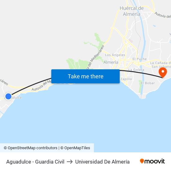 Aguadulce - Guardia Civil to Universidad De Almería map