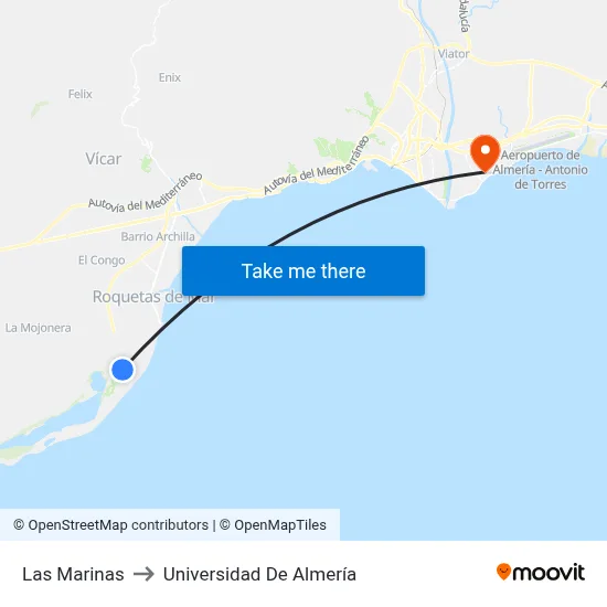 Las Marinas to Universidad De Almería map