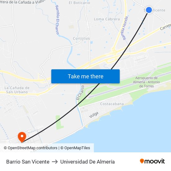Barrio San Vicente to Universidad De Almería map