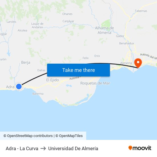 Adra - La Curva to Universidad De Almería map