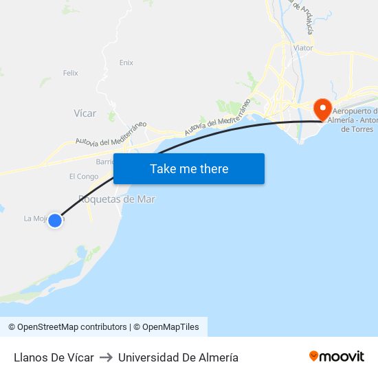 Llanos De Vícar to Universidad De Almería map