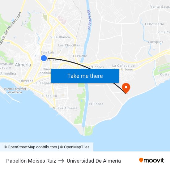 Pabellón Moisés Ruiz to Universidad De Almería map