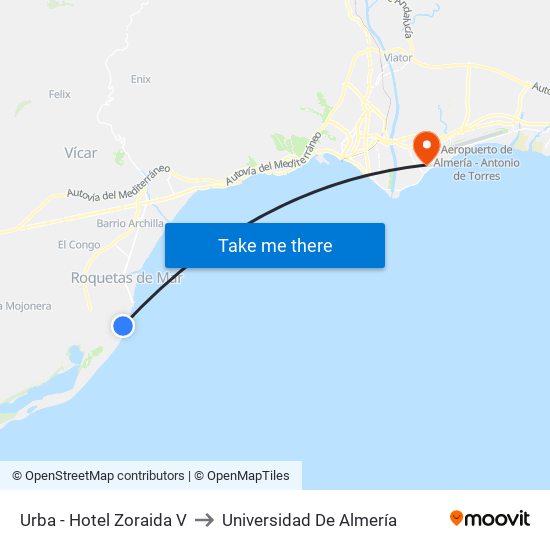 Urba - Hotel Zoraida V to Universidad De Almería map