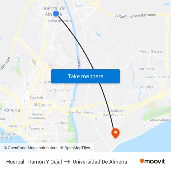 Huércal - Ramón Y Cajal to Universidad De Almería map