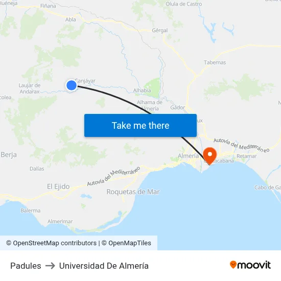 Padules to Universidad De Almería map